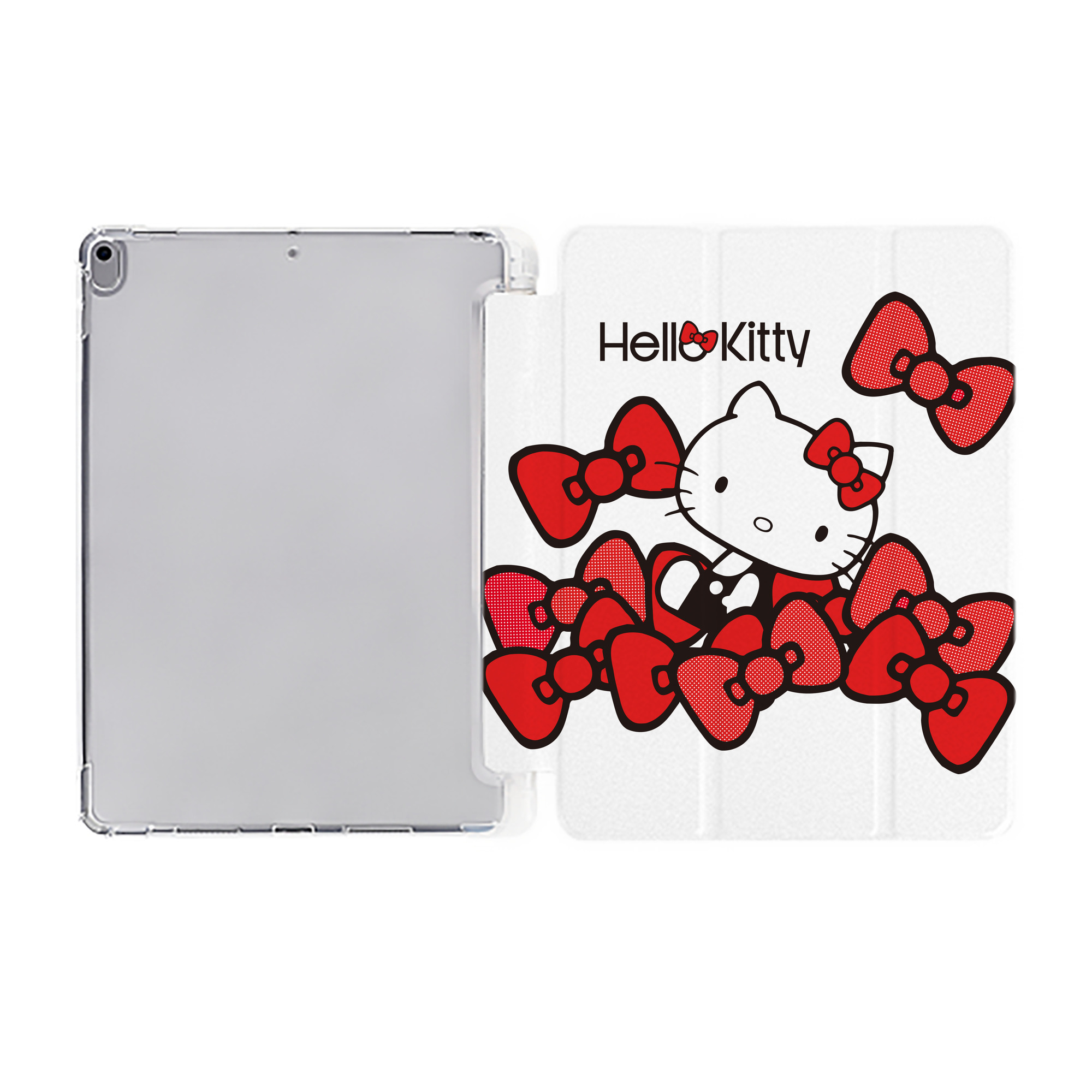 （画像用） Hello Kitty ハローキティ IPad ケース ペン収納付き 三つ折りスタンド PUレザー×シリコン 対応機種9.5/10.5/10.9インチ